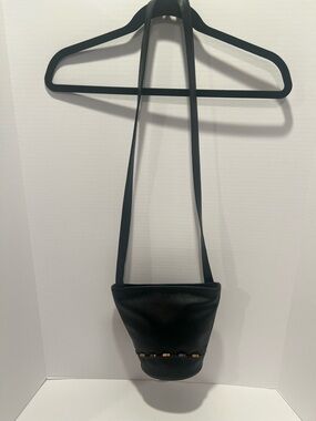 Vintage 80s Sasson Black Leather Bucket-Style Boho Bead Trim Rare ‘OK’ Hand Logo